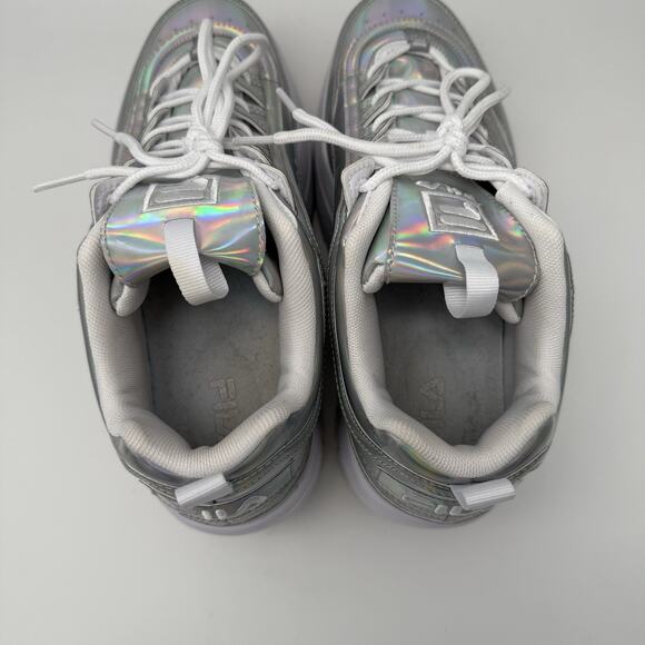 Fila Disruptor 2 Shoes Womens Sz 10 Silver Chrome Iridescent Platform Festival - Picture 8 of 9